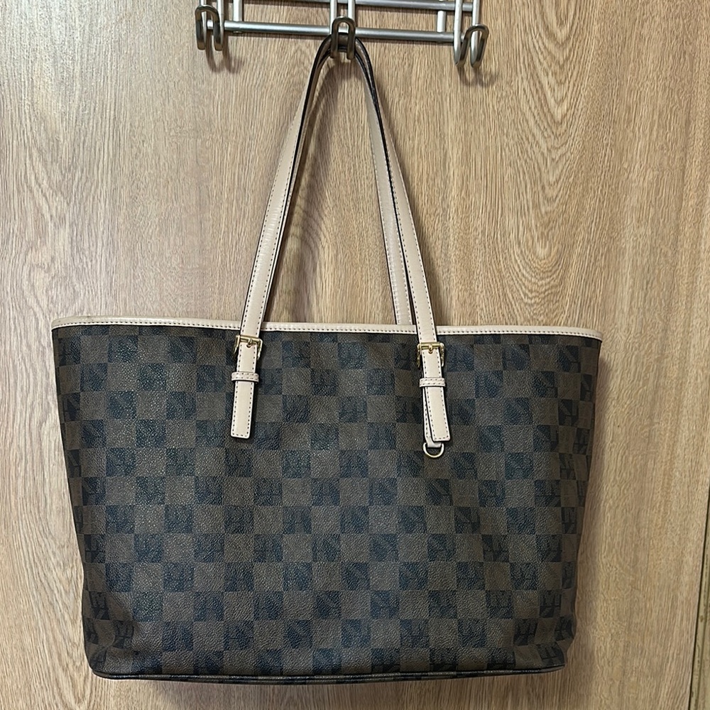 Michael Kors Brown and Cream Tote Bag with Leather Handles